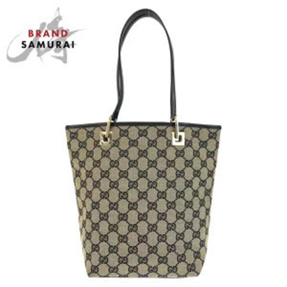 Gucci black GG canvas leather tote bag shoulder